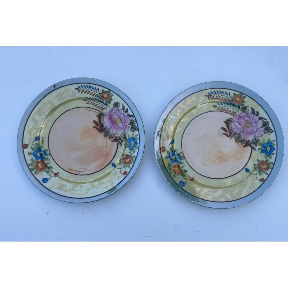 Vintage Made in Japan Lusterware Floral Plates Set of 2 Pink Peony 7.25 Inch